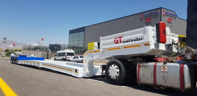 GT LOWBED SEMI TRAILERS which is knows also low loader and can carry heavy loads , excavators , construction machines, transformer, generator , cranes , caravans , army tanks and different kind of big machines. Lowbed Semi Trailers can be produced between 2 axles to 8 axles and loading capacity starting from 20 Tons to 180 Tons , rear or front loading Lowbed Trailers and platform as customer demand with different kind of specification according to demand. Self steering axles, hydraulic auto remote control axles, pool type chassis, Low bed Trailers hydraulic ramp, platform type chassis can be used in different kind of Low bed trailer